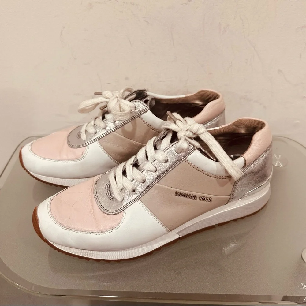 Michael KORS ALLIE Cement Soft Pink Silver Trainer Sneakers US‎ 8